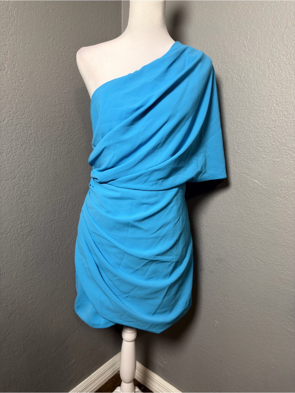 DO+BE Turquoise One-Shoulder Ruched Mini Dress